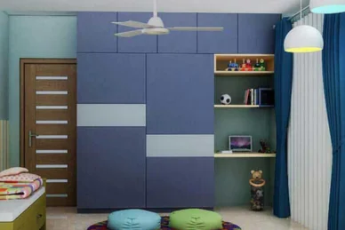 The blue and green walls of a child's bedroom provide a lively and cheerful yet elegant ambience.