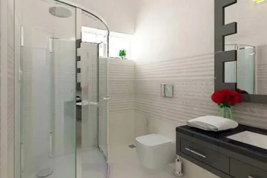 The internal space of the bathroom including restrooms, sink into along with taking a shower.