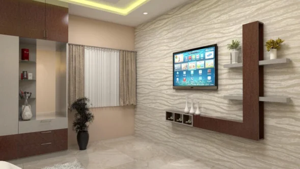 A stylish living area with a sleek flat-screen TV and stylish decor, built for modern aesthetics.